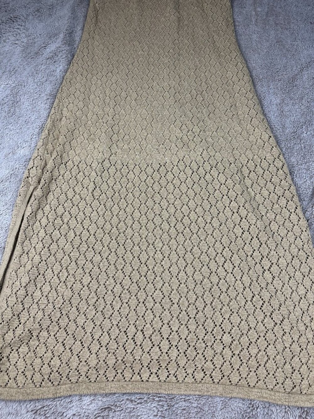 Boston Proper Crochet Knit High Neck Maxi Beach Sundress Dress Tan Costal Sz XL - Picture 12 of 12